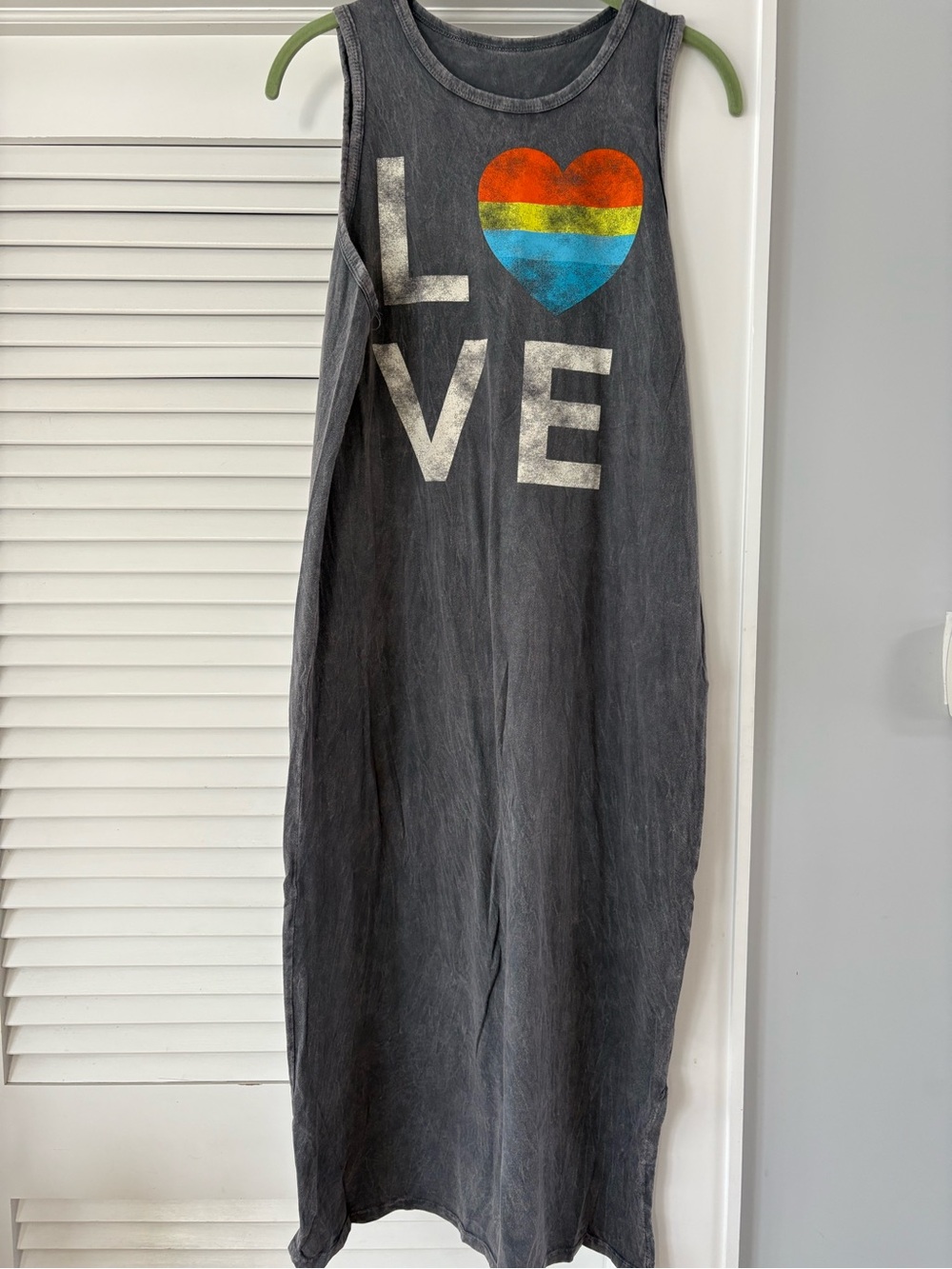 NWOT LOVE Rainbow Heart Mineral Wash Grey Tank Dress Size M